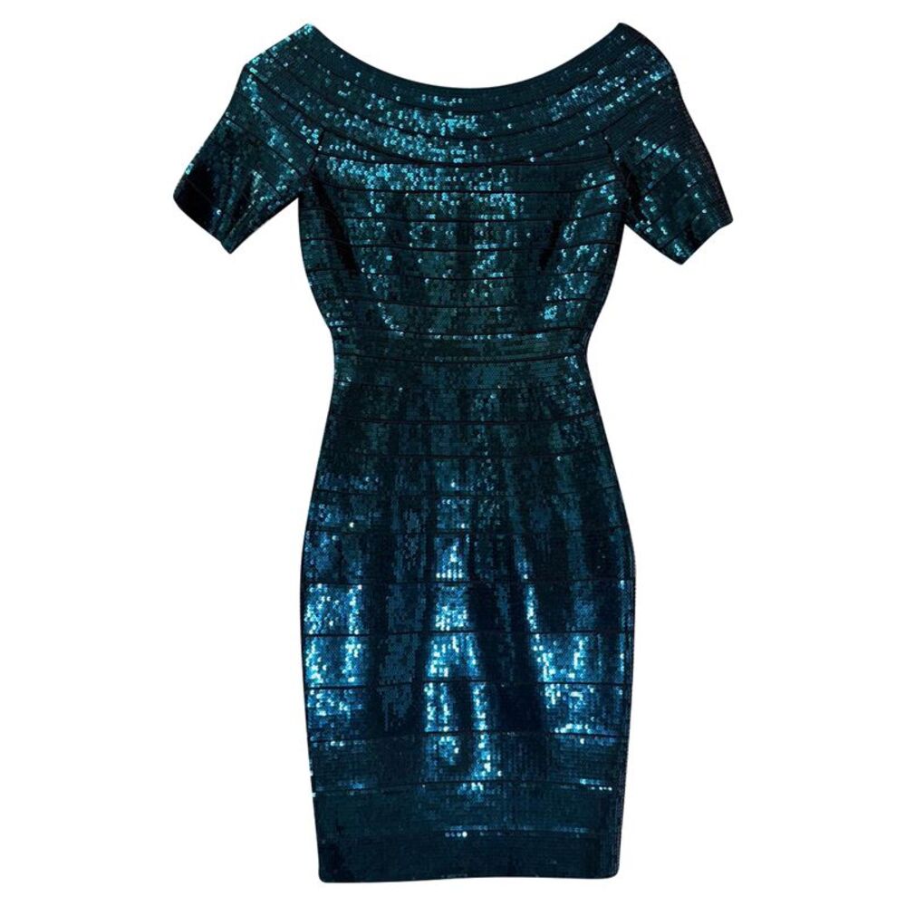 Herve Leger Carmen Bandage Sequin Dress in Blue Rayon